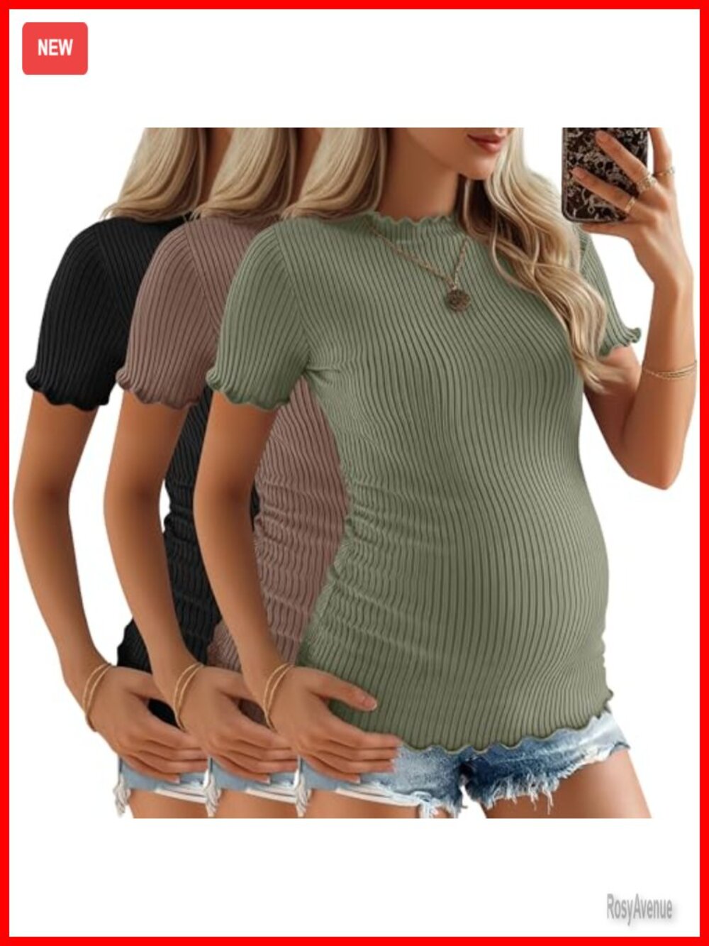 3 Pack Women's Ribbed Maternity Tops Short Sleeve Ruched Side Tees